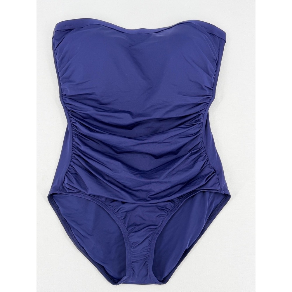 NEW Tommy Bahama Pearl Shirred Bandeau One Piece Navy Swim Sz 10 - Picture 9 of 11
